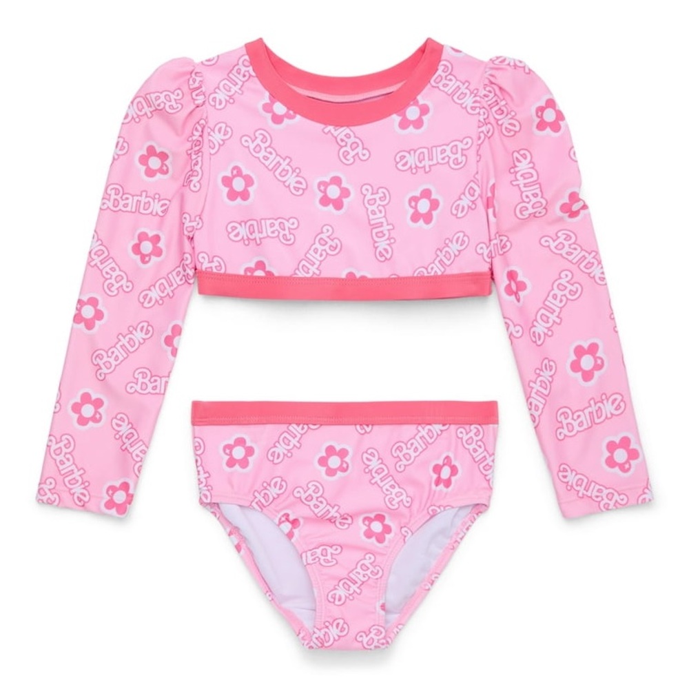Barbie Floral Pink Toddler Girl Long- Sleeve Bikini Swimsuit, Two-Piece NWT